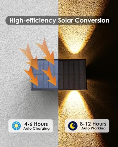 Solar Fence Lights with 4 Bulbs, 6 Pack WarmWhite Fence Lights Solar Powered, IP54 Waterproof Solar Wall Lights for Up&Down, Dusk to Dawn 12 Hours Auto Illuminate for Deck/Wall/Step/Patio/Yard/House - Thumbnail 4
