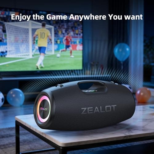 ZEALOT Portable Speakers Bluetooth Wireless, 120W Loud Waterproof Outdoor Speaker with Bass, Subwoofer, 40H Playtime, IP67, EQ, BT 5.3, LED Lights, for Camping Beach Party (Black) - Thumbnail 3