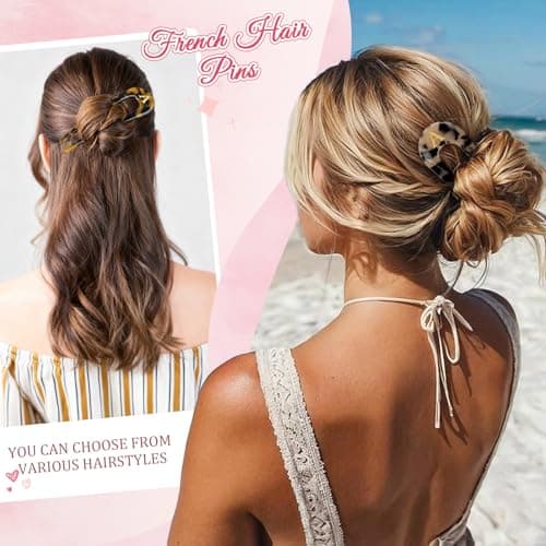 2 PCS Personalized Initial French Hair Pin for Women 5.1 Inch, Monogram Tortoise Shell Acetate U Shaped Hair Fork 2 Prong Chignon Pin Hair Accessories Birthday Gifts - Thumbnail 6