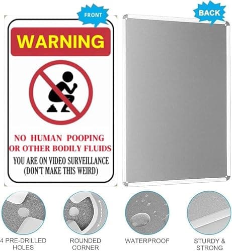 Carastora Humorous Surveillance Yard Sign - "No Human Waste or Bodily Fluids" Message - For Home or Business Security - UV Resistant, Weatherproof, Easy to Install, 12x8 in. - Thumbnail 5