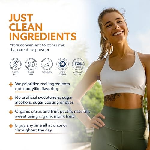 Creatine Monohydrate Gummies, 6200mg Creatine plus Taurine, BCAA, D3, K2 and B Vitamins, Best Creatine for Women and Men, Pre Workout Gummies, Increase Strength, Build Muscle, Vegan -120 pieces, Berry - Thumbnail 4