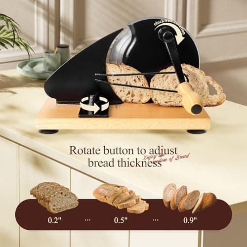 Manual Bread Slicer for Homemade Bread,Even Slicing Thickness-Adjustable Slices,Sourdough Slicer with Scale Lines&SuperStrong SuctionCup Fixation (Black-Guide) - Thumbnail 2