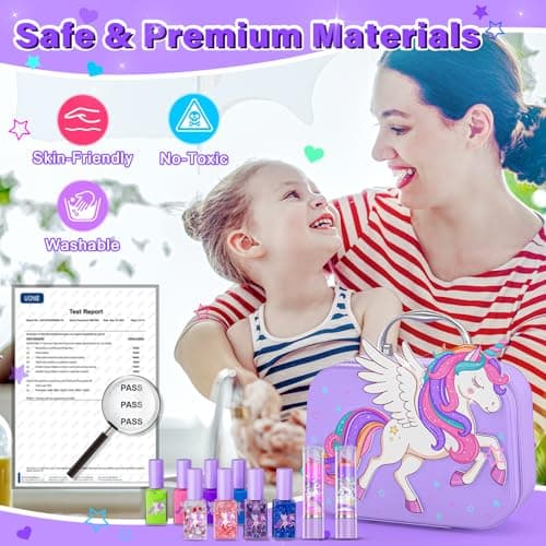Glisiol Kids Nail Polish Set for Girls Toys, Washable Quick-Dry Toddler Nail Art Kit with Air Cooling Dryer and Cosmetic Case, Christmas or Birthday Gifts for Girls Ages 3 4 5 6 7 9 10 11 12-Purple - Thumbnail 5