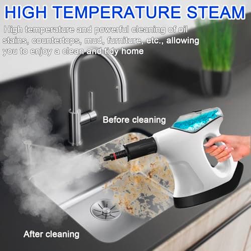Handheld Steam Cleaner for Home, 10S Immediate Heat Hand Held Steam Cleaner, with Visualized Large Water Tank & 9 PCS Accessories & Safety Lock, for Kitchen,Couch,Floor,Window,Car (WHITE+BLACK) - Thumbnail 6