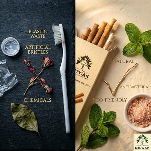 MISWAK Premium Natural Sticks 3 Pack with Vacuum Holder - Authentic Peelu Wood (Salvadora Persica) Herbal Tooth Sticks for Teeth Whitening, Fresh Breath & Gum Care - Thumbnail 4