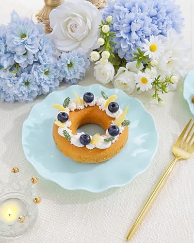 LIYH 20 Pcs 7.5 Inch Ice Blue Plastic Scalloped Plates Reusable - Unbreakable Dessert Plastic Cake Plates Dishwasher Safe Perfect for Party Birthday - Thumbnail 2