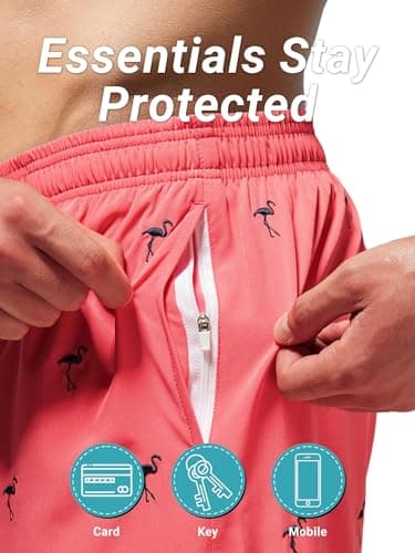 Arcweg Mens Swimming Trunks 2 in 1 with Boxer Liner 5.5" Quick Dry Swimwear Bathing Suit Swim Shorts with Zipper Pockets L(US) Flamingo - Thumbnail 5