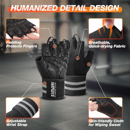 SIMARI Workout Gym Gloves for Men Women, Weight Lifting Gloves with Wrist Wrap Support, SBR Pad Grip for Full Palm Protection, for Exercise, Fitness, Dumbbells, Barbell, Climbing, Fingerless - Thumbnail 5