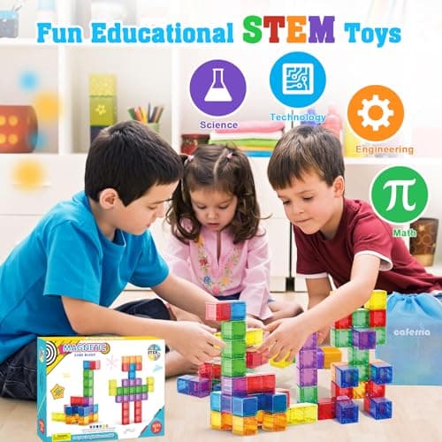 Caferria 1.4 inch Large Magnetic Blocks for Kids, 30pcs Magnet Building Blocks, Preschool STEM Sensory Montessori Stacking Cubes Educational Building Toys for 3 4 5 6 7 8 Year Old Boys Girls - Thumbnail 5
