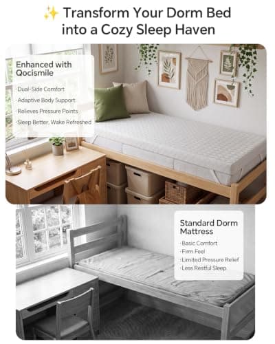 Qocismile College Dorm Room Essentials Twin XL Mattress Topper Firm Gel Memory Foam Mattress Topper for Pressure Relief 3 inch Mattress Bed Pad,Dual-Layer Foam,Bamboo Rayon Cover for Comfort Sleep - Thumbnail 2