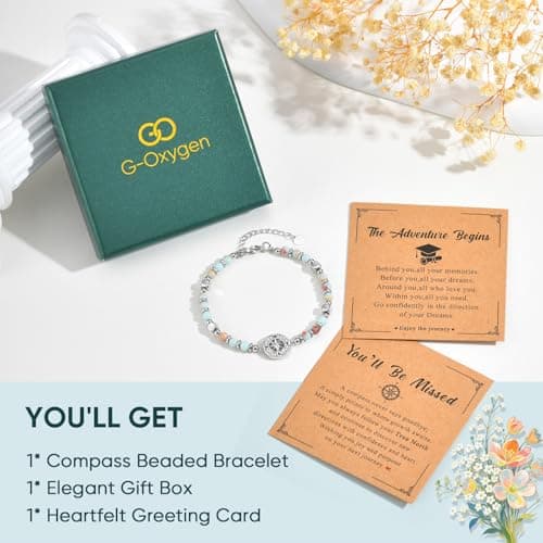 Retirement Bracelet Gift for Her -Natural Stone Compass Beaded Bracelet for Women, Dainty Stack Bracelet Trendy for Travel/ Going-Away/ Retirement Farewell for Coworkers, Friends,Teachers, Employees - Thumbnail 6