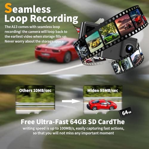 Dash Cam Front and Rear: 4K Dual Channel Dash Cam - 5GHz WiFi, Dash Camera for Cars with 64GB Card, 2" IPS, App Control, G-Sensor, Loop Recording, 170° Wide Angle, Night Vision, 24H Parking Mode - Thumbnail 5