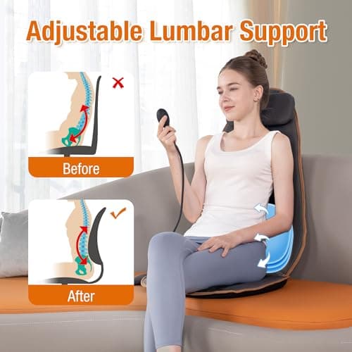 SLOTHMORE Heated Back Massager for Chair, Vibrating Massage Cushion with Heat for Neck, Back & Thighs, Massage Chair Pad for Office Chair, Home Use - Ideal Gifts for Seniors, Parents, Office Workers - Thumbnail 3