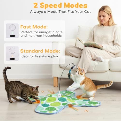 PETSWEET Interactive Cat Toys with Bird, Hide and Seek Cat Toy, 2 in 1 Automatic Moving Concealed Feathers for Indoor Cats, Non-Slip Suction, Touch Activated, USB Rechargeable, Green - Thumbnail 5
