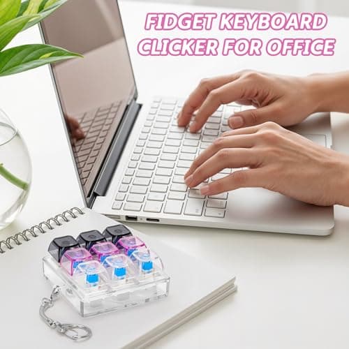 HOMQYTE Transparent Keyboard Fidget Toys for Adults Keyboard Clicker Button Keychain Sensory Toy for Office Stress Relief Autism (9IN1-Style A) - Thumbnail 4