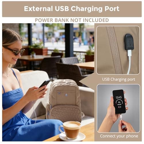 Swissdigital Design Backpack for Women, 15.6 inch Laptop College Khaki Medium Simple Modern Backpacks for School with USB Charging Port for Womens Girls | SD1711-75 - Thumbnail 4