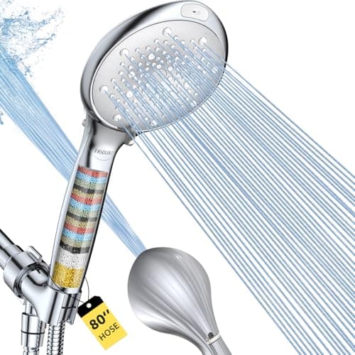 FASDUNT Shower Head with Handheld, High Pressure 8-Mode Filtered Shower Head with 80" Extra Long Stainless Steel Hose & Adjustable Bracket, Built-in Filter for Hard Water -Remove Chlorine, Chrome - Image 1