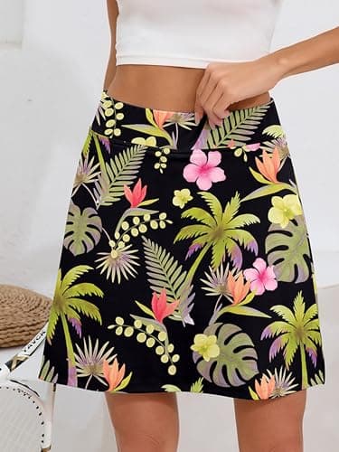 Heymoments Women Active Athletic Skirts Tropical Leaves Small Lightweight Comfy Summer Workout Golf Tennis Running Hiking Cycling Skater Bike A Line Underneath Mini Skort Sport Dress - Thumbnail 5