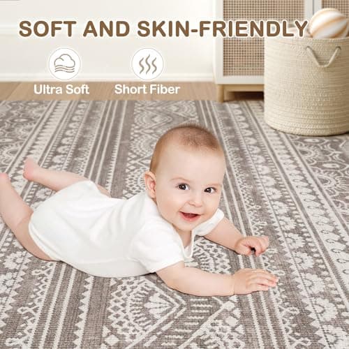 Tortania 4' Round Area Rug Living Room Rugs - Washable Large Soft Neutral Boho Moroccan Bohemian Farmhouse Rug Indoor Floor Carpet for Bedroom Under Dining Table Home Office Decor - Dark Brown - Thumbnail 6