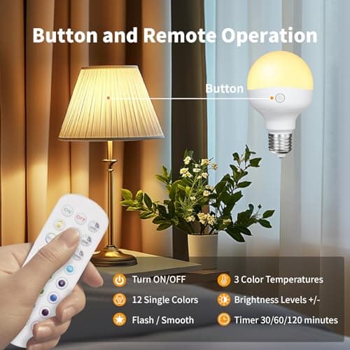 HISTAR Rechargeable Light Bulbs, 2500mAh Wireless Battery Operated Light Bulb for Lamps Cordless with Remote, Dimmable,3 CCT, RGB with Timer and Magnet, Night Light, Camping Light - Thumbnail 5