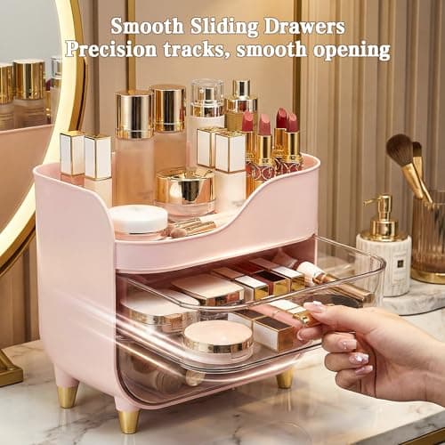 Asdbko Makeup Organizer for Vanity with Large Smooth Drawers Extra Large Skincare Organizer for Bathroom Countertop and Dresser, Crystal Clear Cosmetic Storage Display Case for Beauty Products - Thumbnail 4