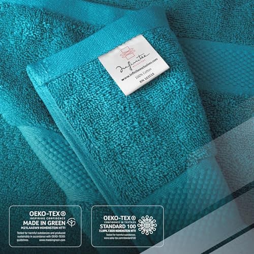 Infinitee Xclusives Luxury 100% Cotton Towel Set – 8 Piece Bathroom Towel Set (2 Bath Towels, 2 Hand Towels, 4 Washcloths) – Soft & Absorbent Towels for Bathroom (Serene Teal) - Thumbnail 5