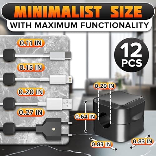 12 Pack Magnetic Cable Clips Black – Fast Locking System Cable Management for Desk, Nightstand & Car – Strong Adhesive Wire Clips, USB Cable Organizer, Phone Charger Cord Holder for Home & Office - Thumbnail 2