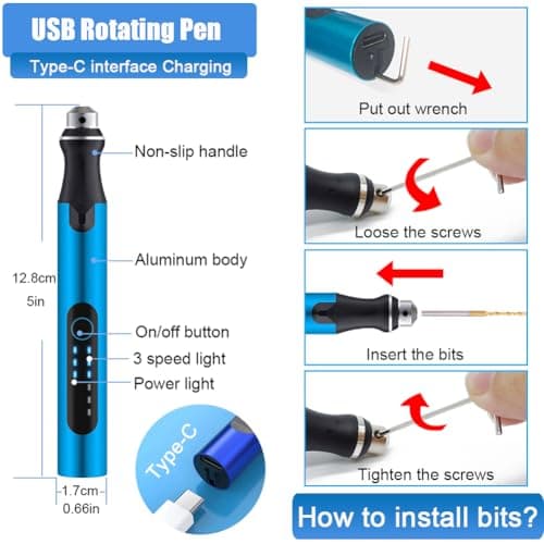 Resin Polishing Tools Kit,Electric Resin Drill Kit,Rotary Pen & Deburring Tool 3D Printing for Keychain Making,Jewelry Art,Resin Duberring, Drilling,Polishing,Engraving,DIY - Thumbnail 3
