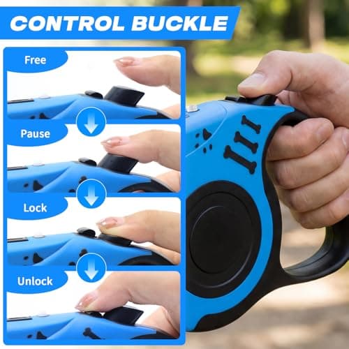 COSOWO Retractable Dog Leash with USB Rechargeable Flashlight for Night Walks, 16FT Automatic Telescopic Tractor Dog Leash for Small and Medium Dogs, Blue - Thumbnail 5
