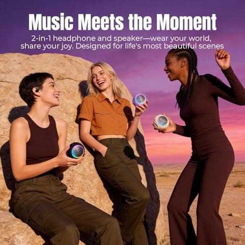 Xmenha 2 in 1 Small Mini Portable Bluetooth Speaker and Open Ear Over the Ear Buds Kids Earbuds Purple Air Bone Conduction Headphones Wireless Bluetooth for Outdoor Sports Kids - Thumbnail 4