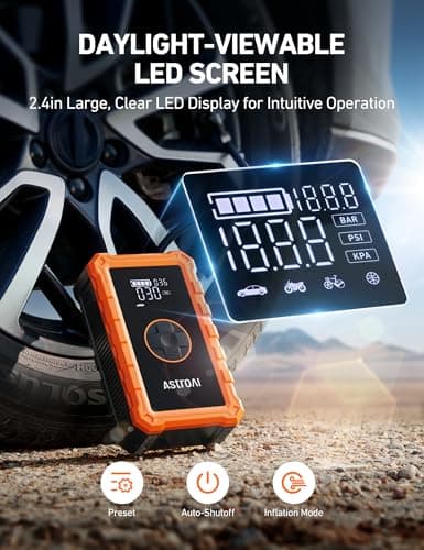 AstroAI S8 Air Jump Starter with Air Compressor, 3000A Peak Car Battery Jump Starter Portable (9.0 Gas/6.5L Diesel) with 150PSI Cordless Auto-Shutoff Tire Inflator, 12V Battery Charger Booster(Orange) - Thumbnail 5