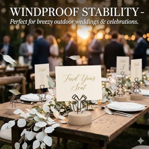 12 Pack Wooden Table Number Holders, Rustic Place Card Holders with Metal Star & Tree Clips, Photo Memo Note Stands for Wedding Reception, Party Decoration, Buffet Signs, Home Office Desk Accessories - Thumbnail 3