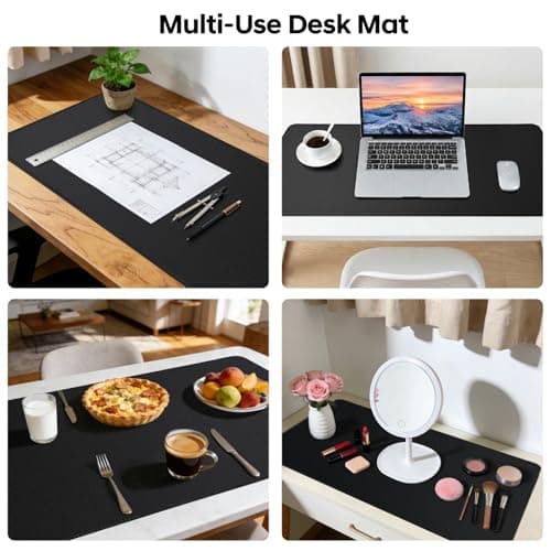 Yuwiiuuo Leather Desk Pad Protector, Office Desk Mat, Large Mouse Pad, Non-Slip PU Leather Desk Blotter, Waterproof Computer Desk Writing Pad for Office and Home (Black, 23.6" x 13.7") - Thumbnail 3