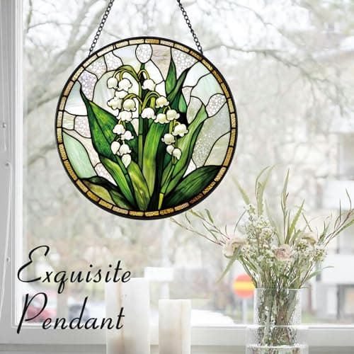 Zizzie Stained Glass Lily of the Valley Suncatcher, White, 7.9" - Thumbnail 5