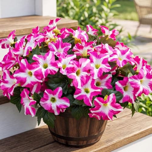 Vemander Artificial Fake Flowers Plants for Outdoor Decoration, 4PCS Faux Petunias Silk Flower UV Resistant No Fade for Home Outside Garden Balcony Yard Porch Realistic Indoor Decor (Pink)
