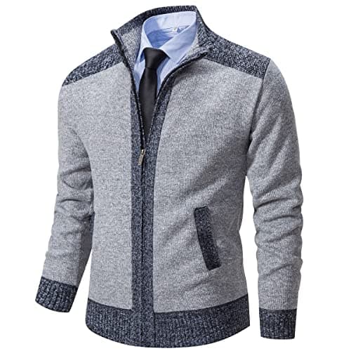 Msmsse Men's Cardigan Sweaters Full Zip Knitted Sweater for Mens Light Grey US XL - Image 1