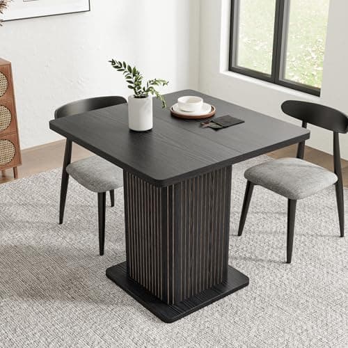 Small Black Dining Table for 2-4, 31.5 Inch Farmhouse Square Kitchen Table with 2-Tier Storage Shelf, Modern Wood Dinner Furniture with Fluted Doors, Dining Room, Living Room, Space Saving - Thumbnail 3