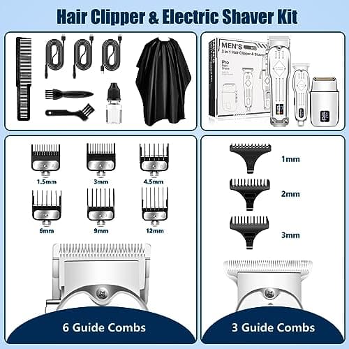 SUNNOW Hair Clippers Professional Cordless for Men, Electric Foil Shavers Razor & Beard Hair Trimmer Kit, Rechargeable Hair Cut Machines Fade Clippers Set, 3 in1 Beard Trimming Kit for Home, Barber - Thumbnail 6