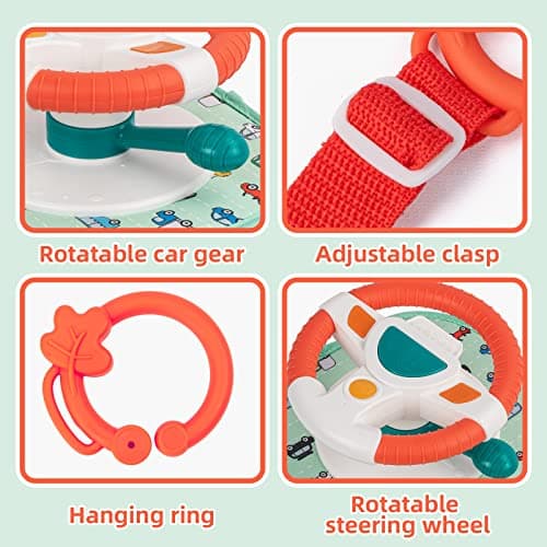 COVTOY Carseat Toy for Infants, Baby Steering Wheel Toys with Mirror, Music Lights 6-12 Months Baby Toys for Car Seat - Thumbnail 5