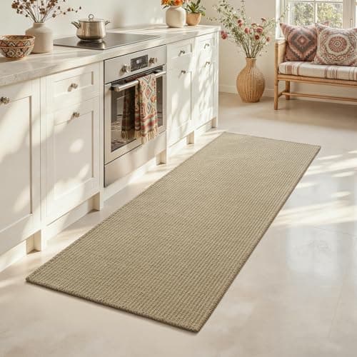 RESARE 100% Jute Kitchen Mats for Floor, 17"x48" Kitchen Rugs Non Slip, Farmhouse Kitchen Sink Floor Mat, Braided Kitchen Runner Rug Pet Friendly Kitchen Carpet - Image 1