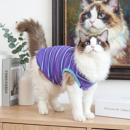 Jialinifery Soft Striped Dog Shirt, Cozy Warm pet Vest for Small Medium Dogs, Classic Puppy cat Clothes for Indoor Outdoor Outfits - Thumbnail 3