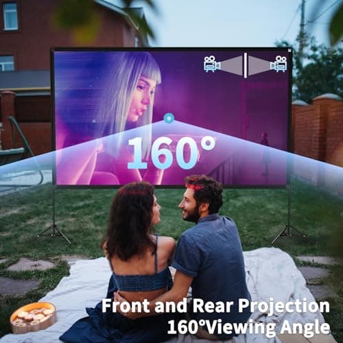 VISULAPEX Projector Screen with Stand 120 Inch, 16:9 4K HD Portable Projector Screen Indoor Outdoor, Foldable Wrinkle-Free Movie Screen 160° Front Rear Projection Screen with Carry Bag for Home Movie - Thumbnail 2