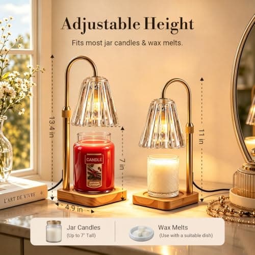Marycele Candle Warmer Lamp with Timer & Dimmer - Mothers Day Gifts for Women Mom Her, Aesthetic Office Home Decor, Adjustable Height Wax Melter for Candle Jar & 3-Wick Candles (2 Bulbs Included) - Thumbnail 4