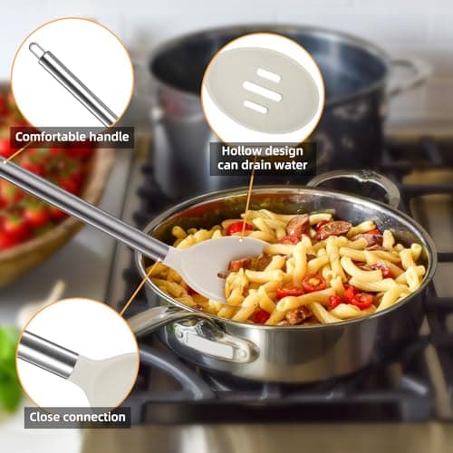 MANJIA Silicone Spatulas Set, Nonstick Silicone Spoon & Turner Spatula Set, Serving Spoon kitchen Spatula for Cooking Fish, Eggs,Flipper, Cooking Utensils Set 2pcs (white-spoons) - Thumbnail 3