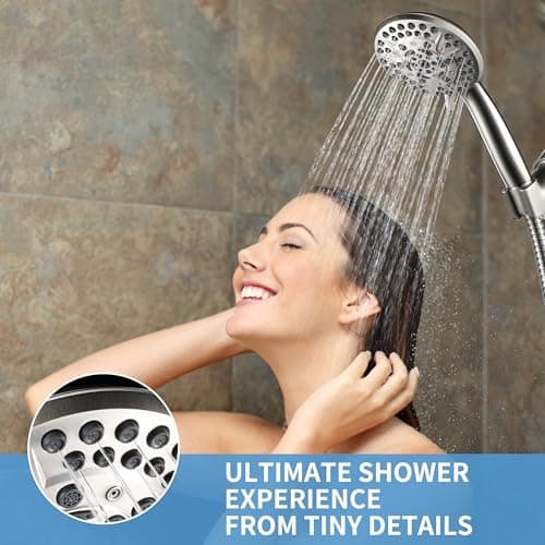Iopsk 10 Spray Shower Head with Handheld,High Pressure shower heads with Handheld Spray Combo,Hand Held Shower Head with 60 Inch Long Hose (Brushed Nickel) - Thumbnail 2