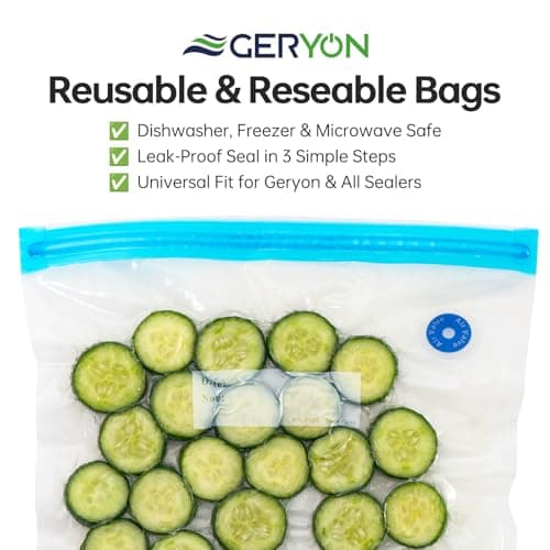 GERYON Vacuum Sealer Machine – Automatic Food Vacuum Sealer for Dry & Moist Food, Compact with LED Touch Panel, Includes Zipper Bags & Roll, Perfect for Sous Vide & Freezer Storage (Silver) - Thumbnail 6