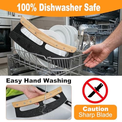 Pizza Cutter Rocker Blade 14 Inch - Razor Sharp Stainless Steel Slicer Knife Slice Pizza with Ease, Stylish Rubbre Wood Handle,With Protective Cover - Professional Pizza Oven Accessories。 - Thumbnail 4