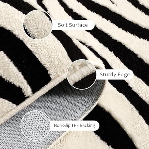 YIHOUSE 9×12 Ft Area Rugs for Living Room: Modern Washable Rug - Abstract Black and Cream White Rug for Bedroom Dining Room Office Playroom Nursery Home Decor - Nonslip Non-Shedding Striped Rugs - Thumbnail 5