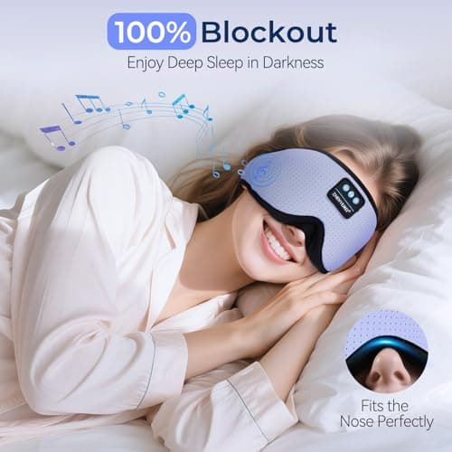 Sleep Mask with Bluetooth Headphones, 3D Bluetooth Wireless 5.4 Blackout Eye Mask with Timer, Breathable Cotton Sleeping Headphones for Side Sleeper, Travel, Meditation, Gifts for Men Women, Purple - Thumbnail 5
