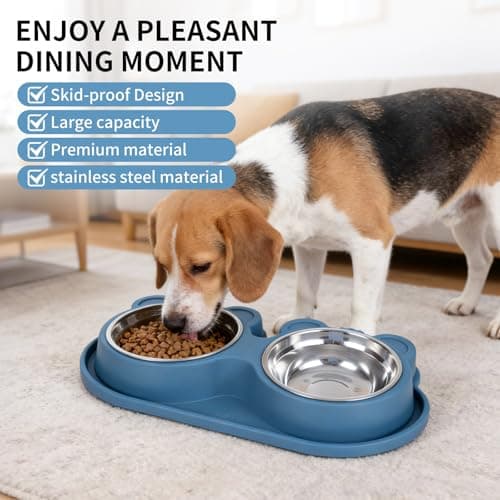 Stainless Steel Double Pet Bowls with Non-Slip Base, Detachable Dog Cat Food and Water Feeder Set, Anti-Spill & Easy to Clean Pet Feeding Bowls for Small Dogs & Cats - Thumbnail 3